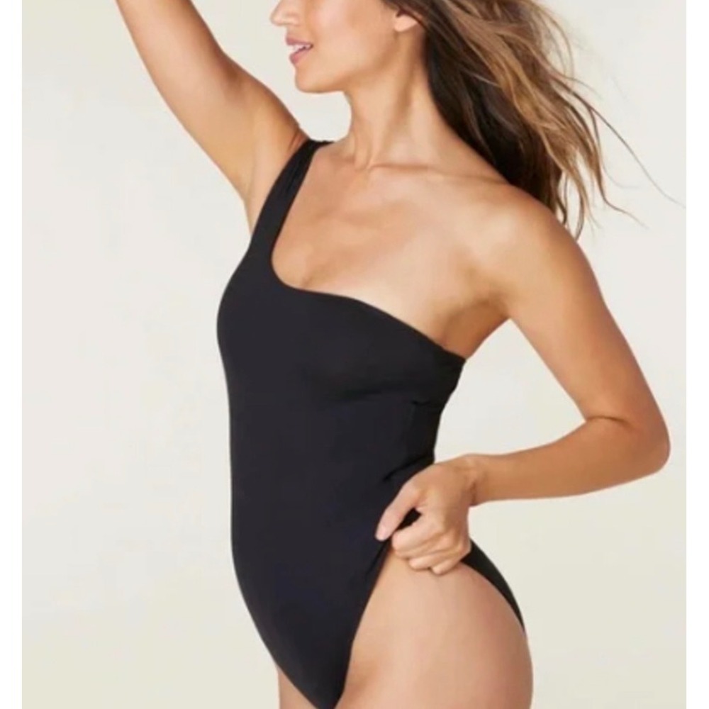 Andie Swim Nantucket Black One Shoulder One Piece Swimsuit AO148 Classic Small